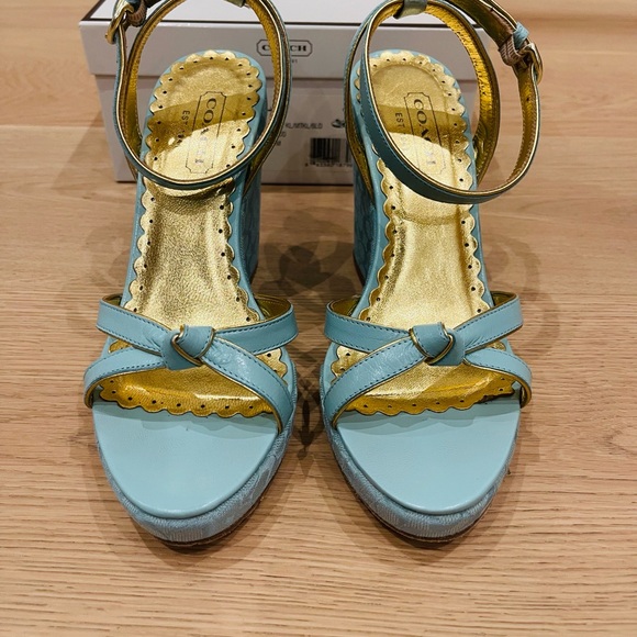 Baby blue Coach wedge shoes size 6 1/2 only worn a few times from early 2000s. - Picture 2 of 3
